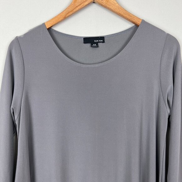 Sun Kim Tunic Top Womens XS Gray Asymmetrical 3/4 Sleeve Oversized Stretch Relax - Picture 3 of 10